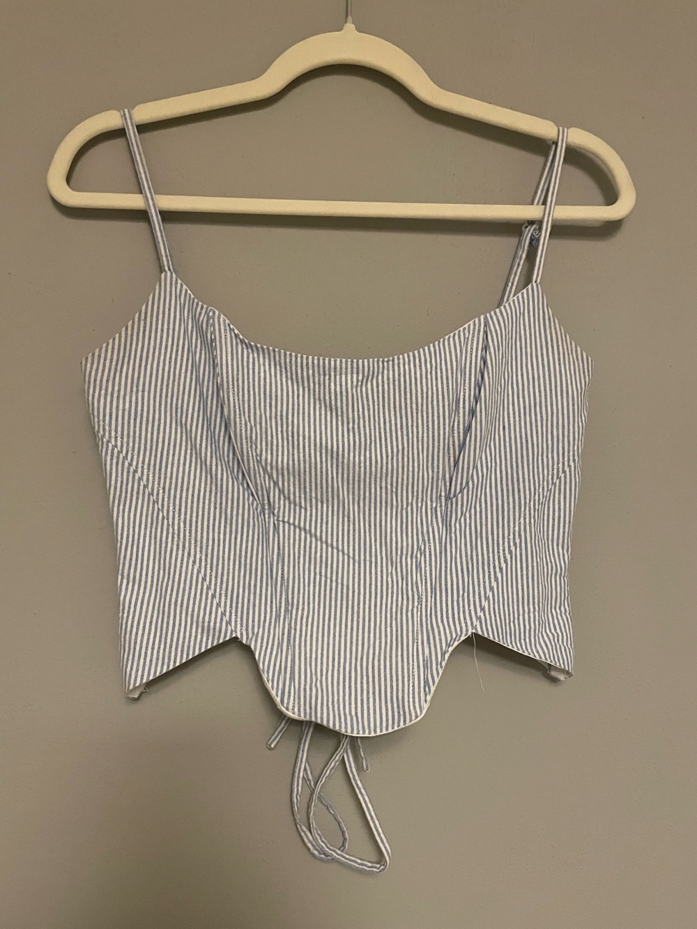 Striped Blue & White Corset Crop Top - Size Medium - 6